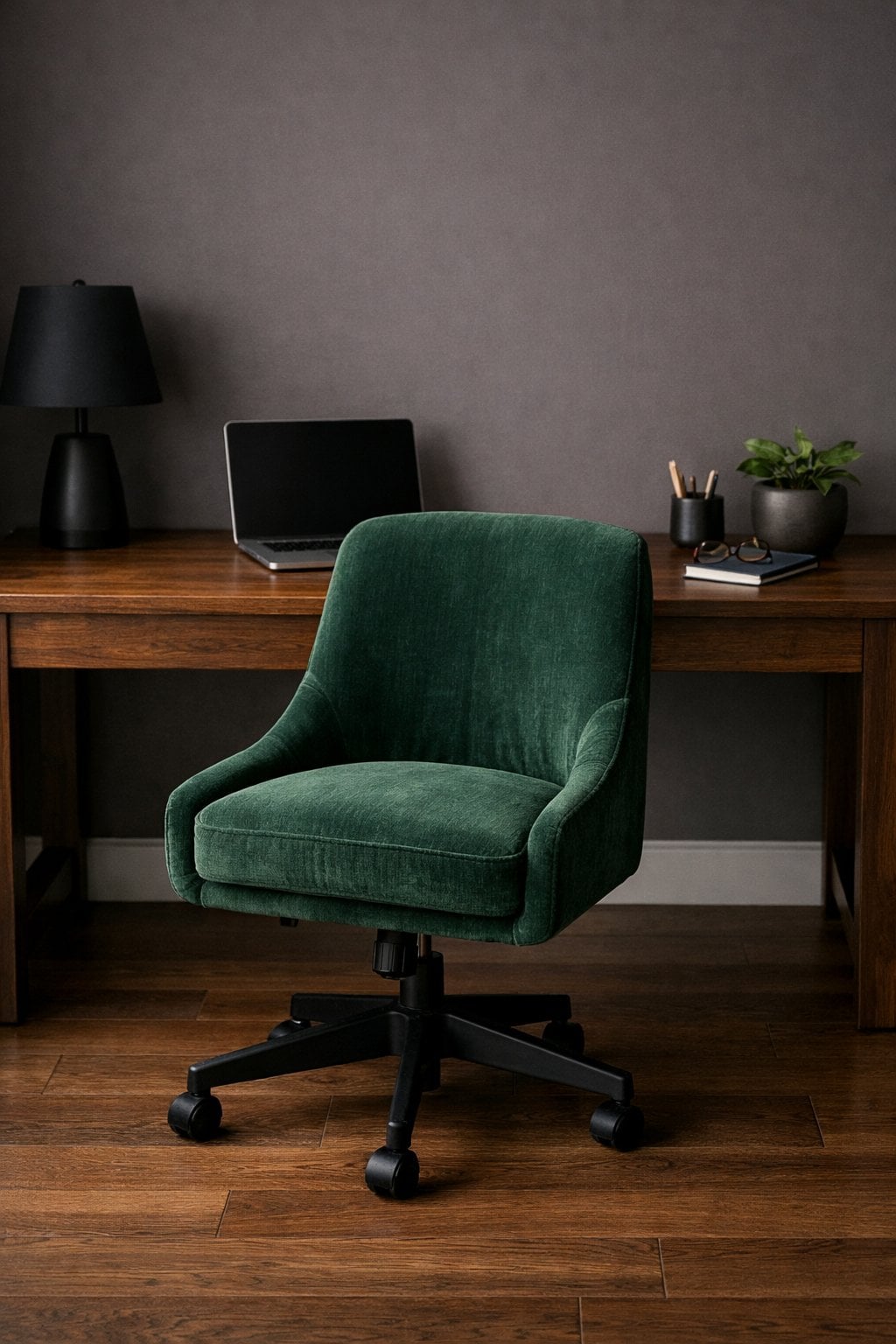 4 Dark Moody Cottagecore Home Office Decor Idea Velvet Upholstered Desk Chair