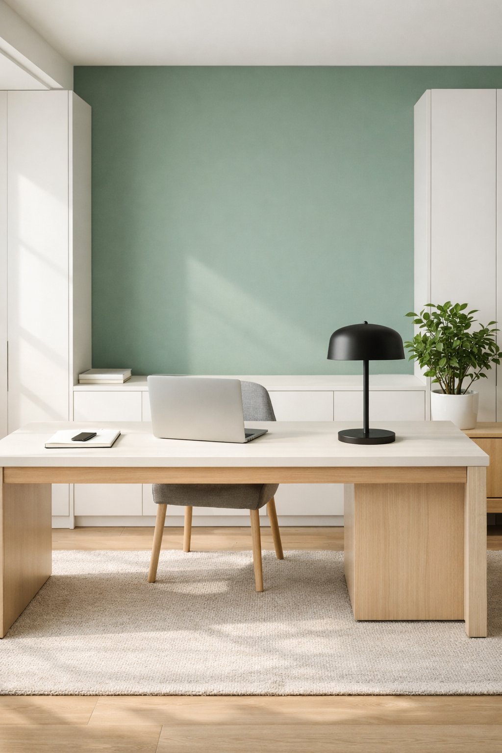 5 Minimalist Office with a Muted Green Wall