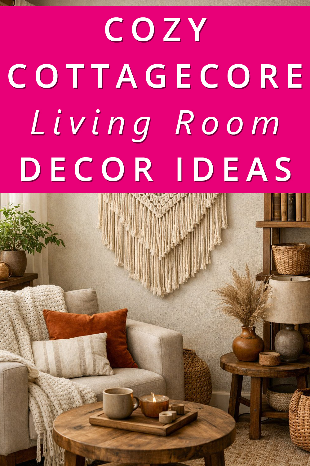Cozy Cottagecore Living Room Decor Ideas pin 2