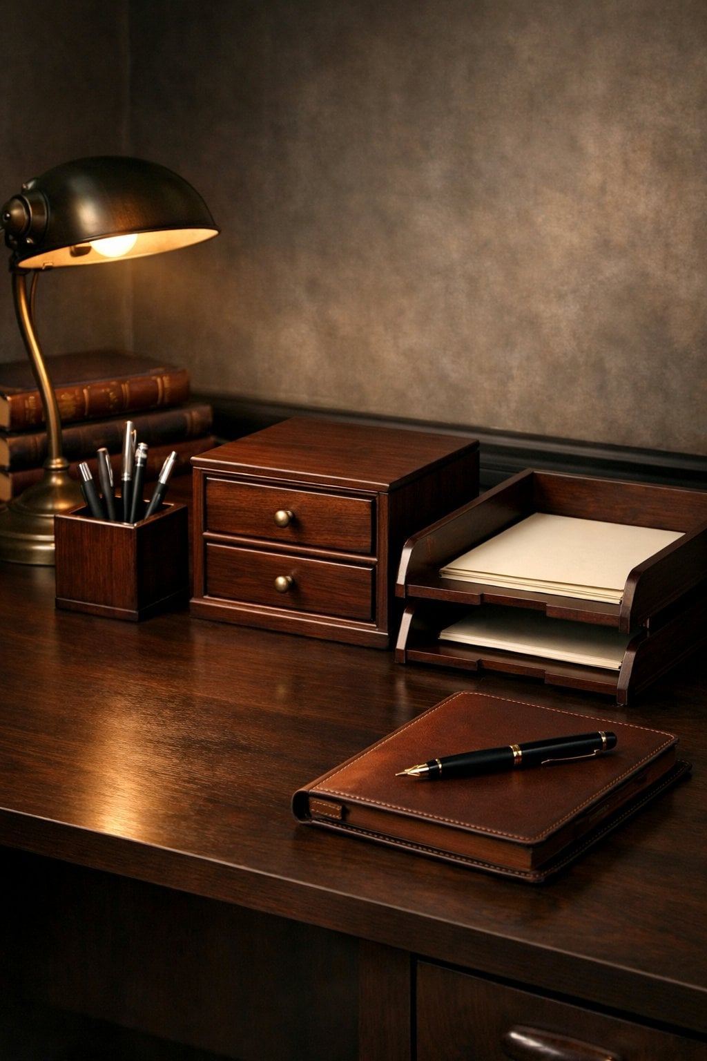 Dark Academia Office Cubicle Decor Idea 2 Dark Wood Desk Organizers