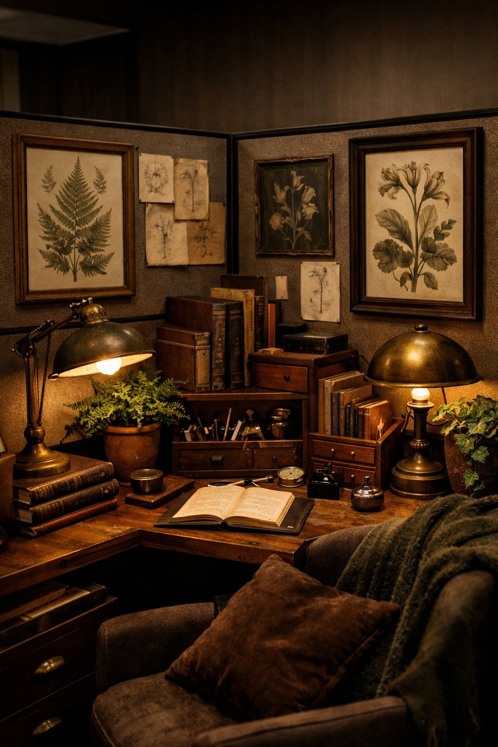 Dark Academia Office Cubicle Decor Idea 4 Botanical Illustrations