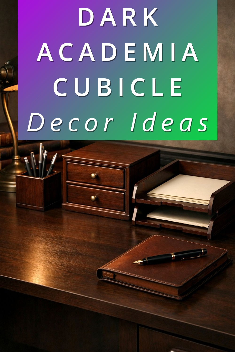 Dark Academia Office Cubicle Decor Ideas pin 2