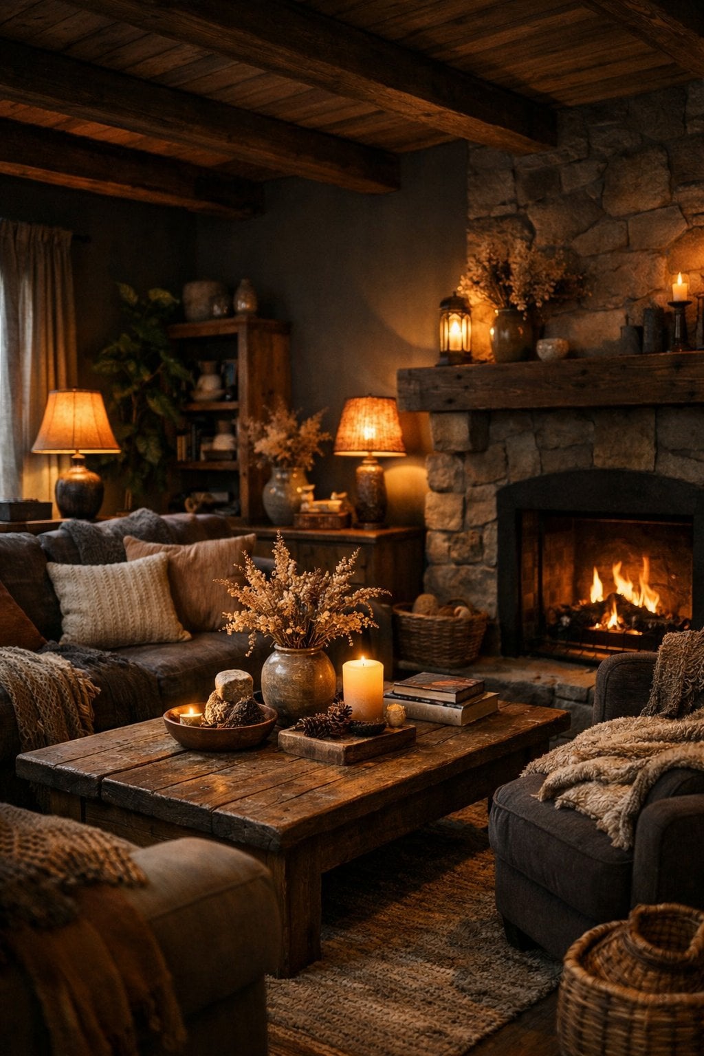 Dark Cottagecore Living Room decor idea 4 Moody, Ambient Lighting