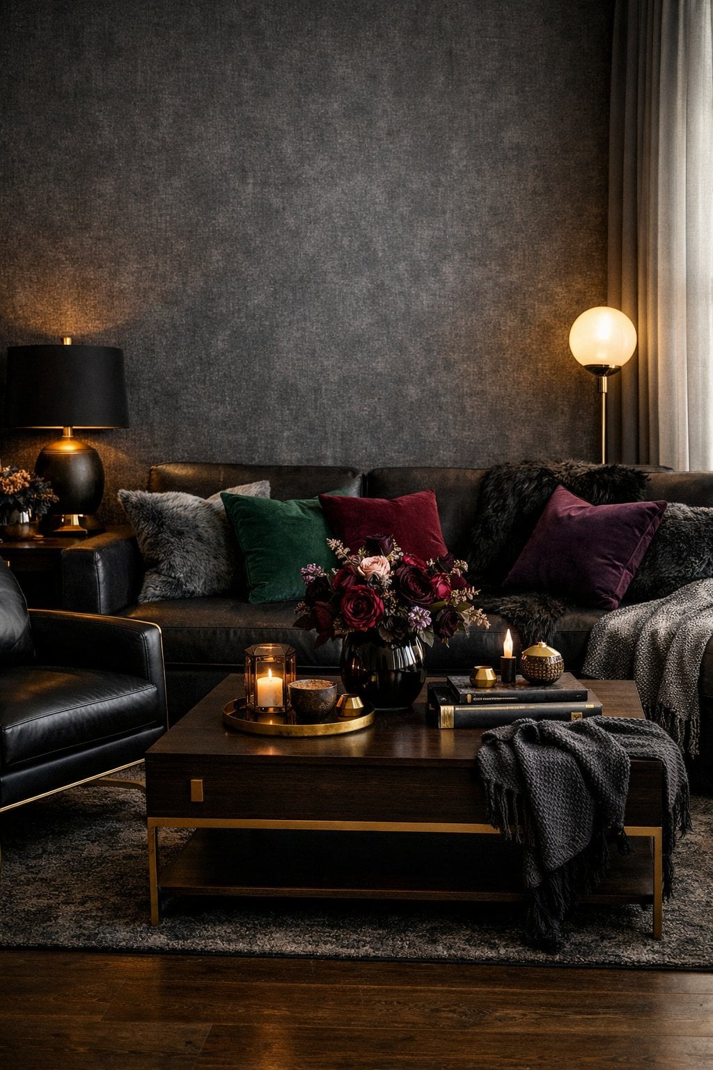 Dark Feminine Living Room Decor Idea 3