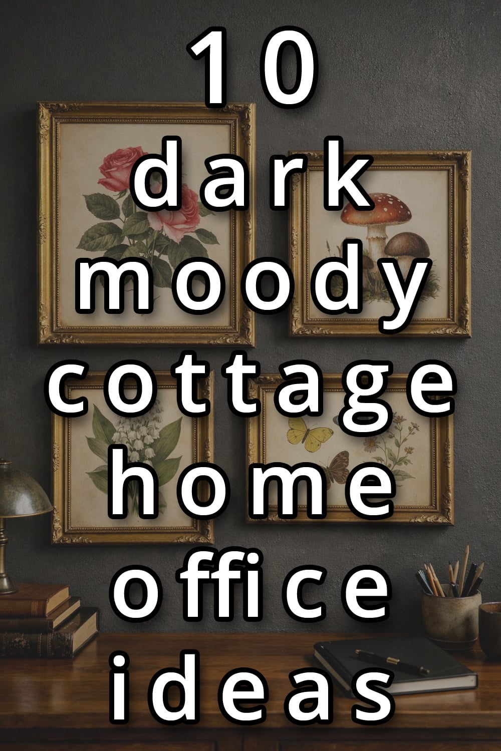Dark Moody Cottagecore Home Office Decor Ideas pin 3