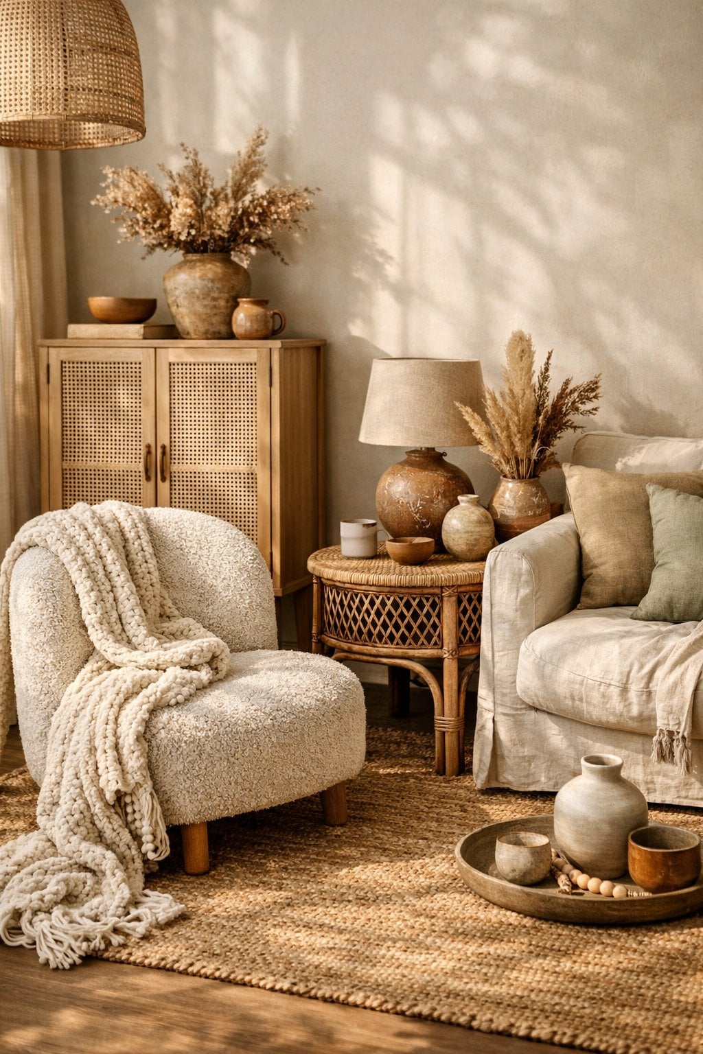 Feminine Boho Living Room Decor Idea 2 Mixing Textures