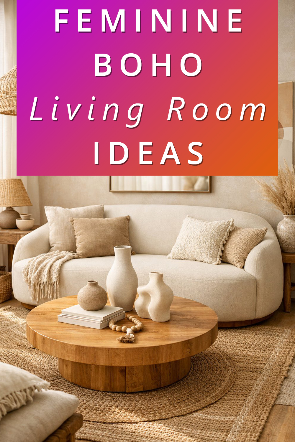 Feminine Boho Living Room Decor Ideas pin 2