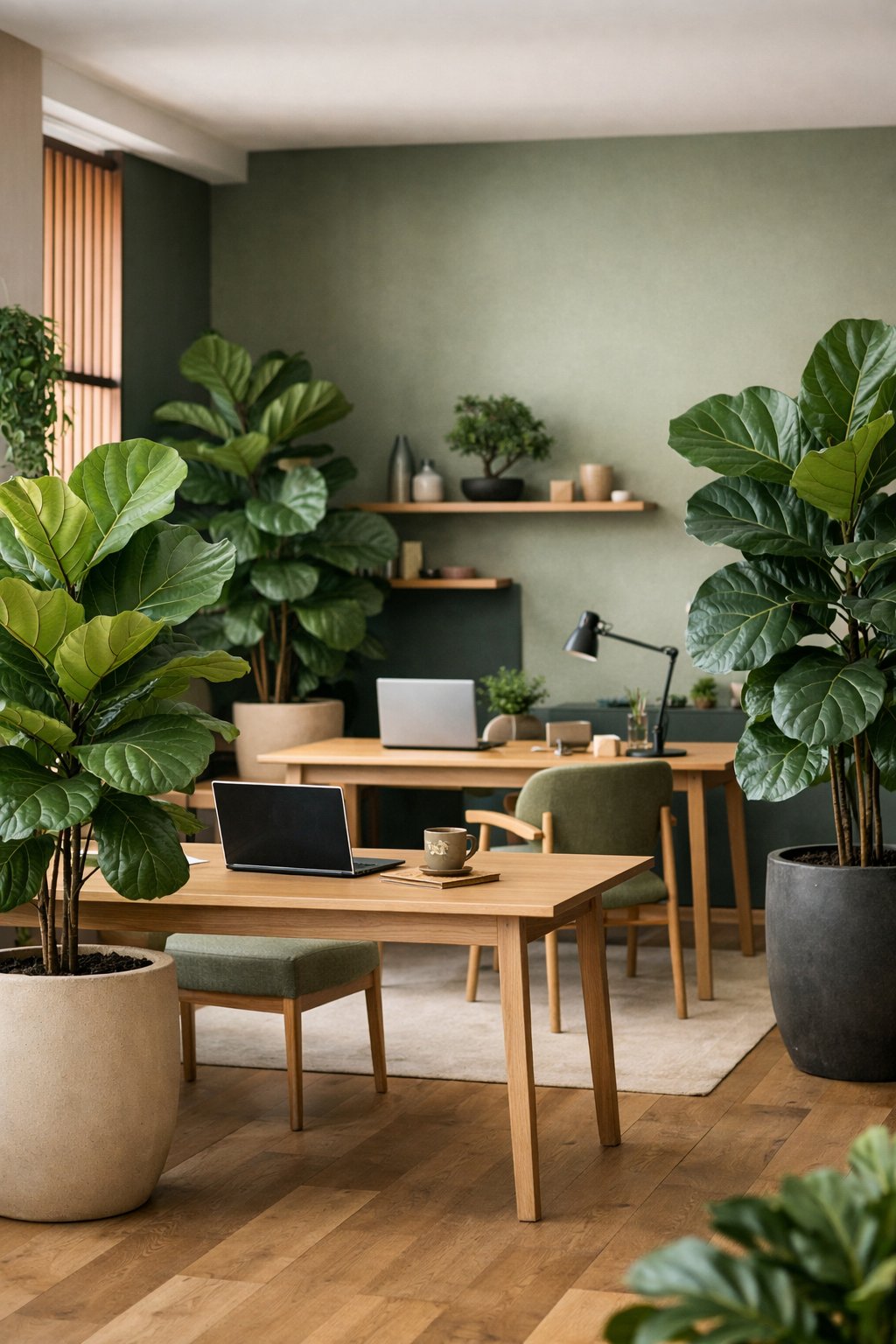 Green Japandi Office Design Idea 1