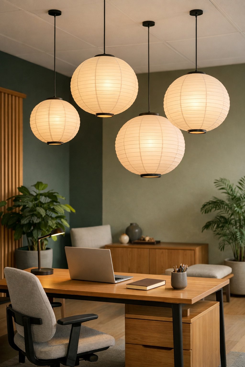 Green Japandi Office Design Idea 5