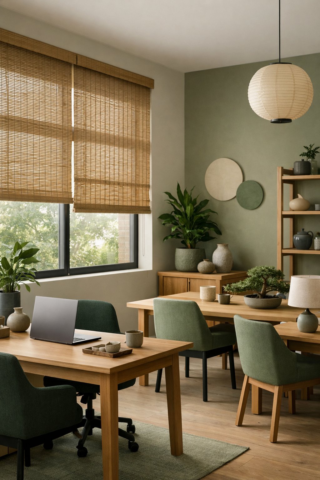 Green Japandi Office Design Idea 7