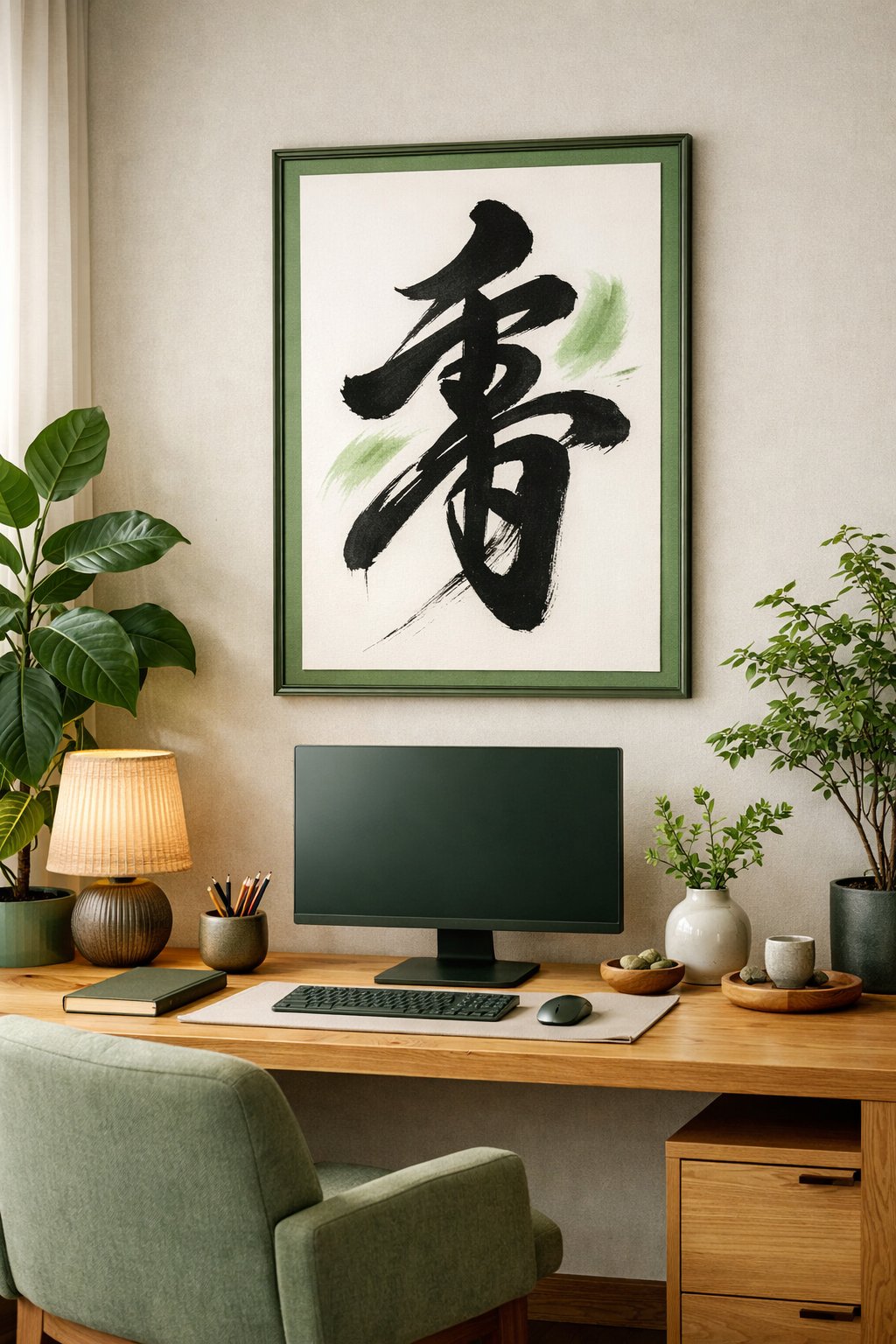 Green Japandi Office Design Idea 8