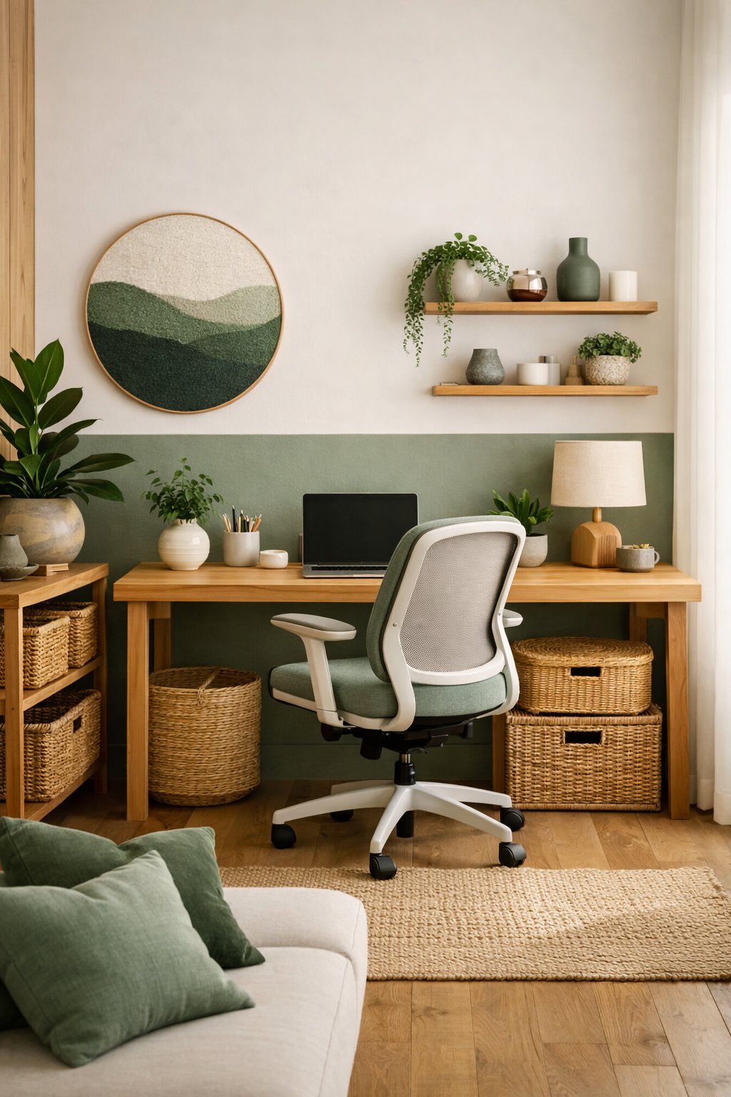 Green Japandi Office Design Idea 9