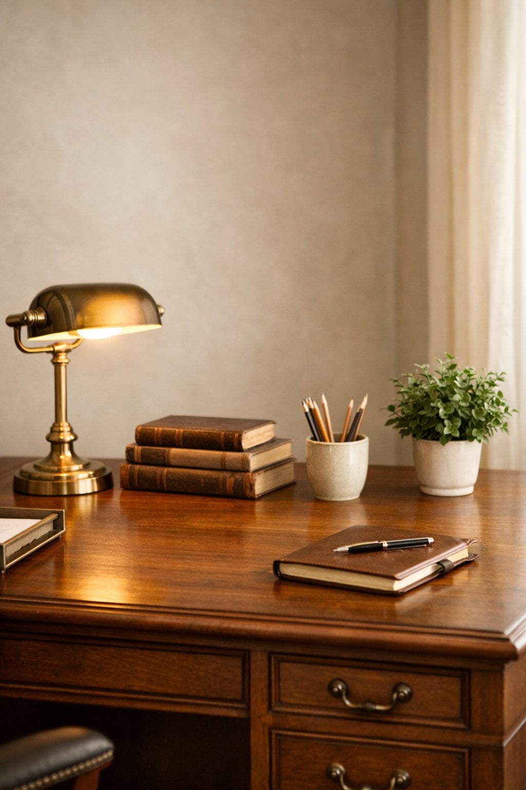 Light Academia Office Decor Idea 1 Vintage Wooden Desk
