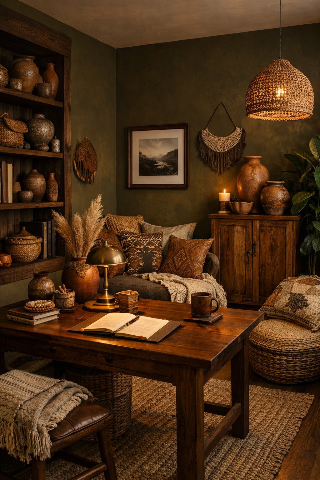 Paint Color Boho Chic Home Office 7 Deep Olive