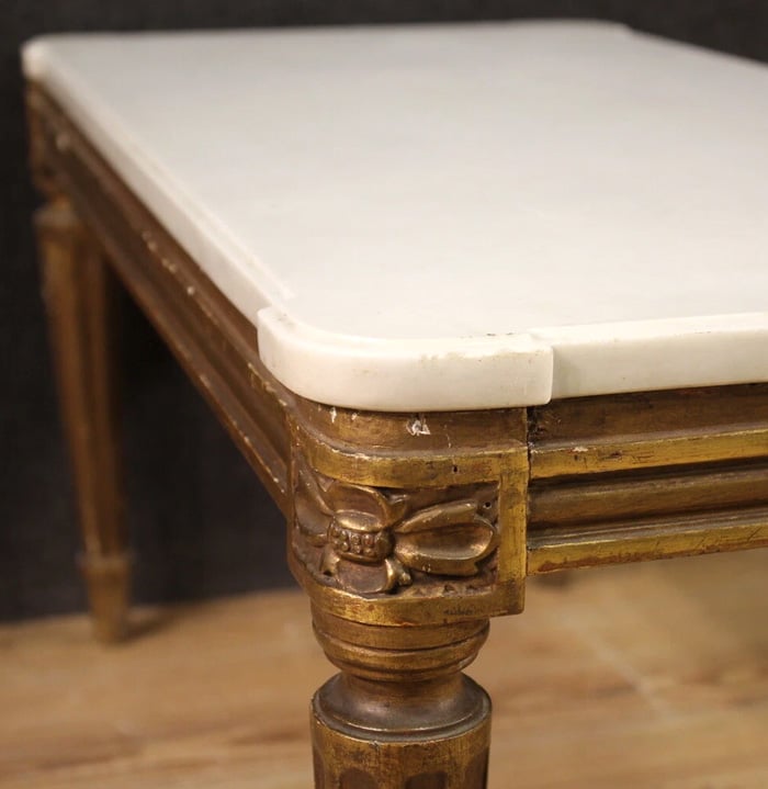 10 3 Louis XVI style Marble Top Coffee Table with Elegant Vintage Detailing