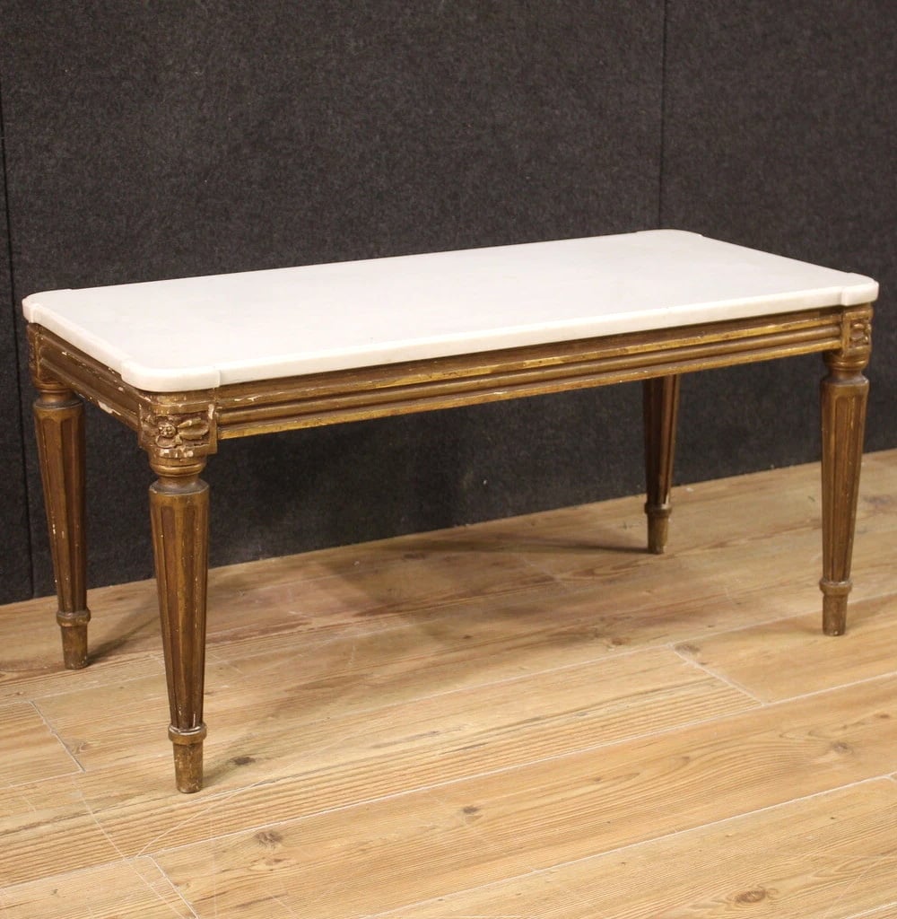 10 Louis XVI style Marble Top Coffee Table with Elegant Vintage Detailing