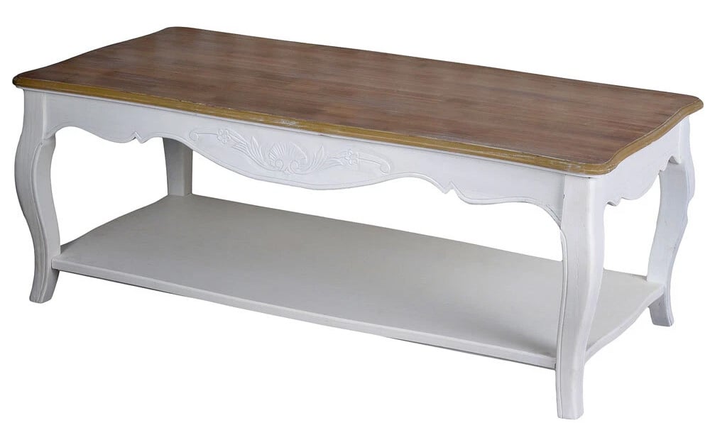 2 White Carved Wood Coffee Table