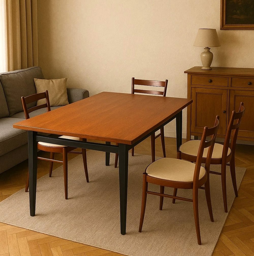 3 Mid‑Century Ebony Teak Italian Dining Table