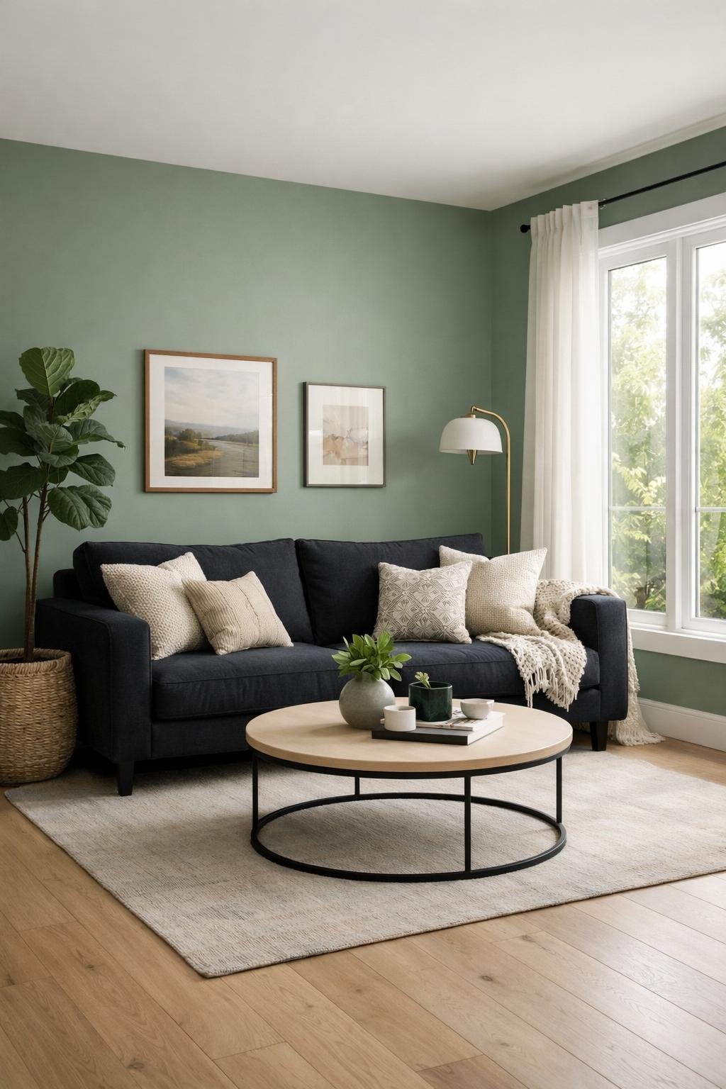 3 Sage Green Living Room with a Dark Couch