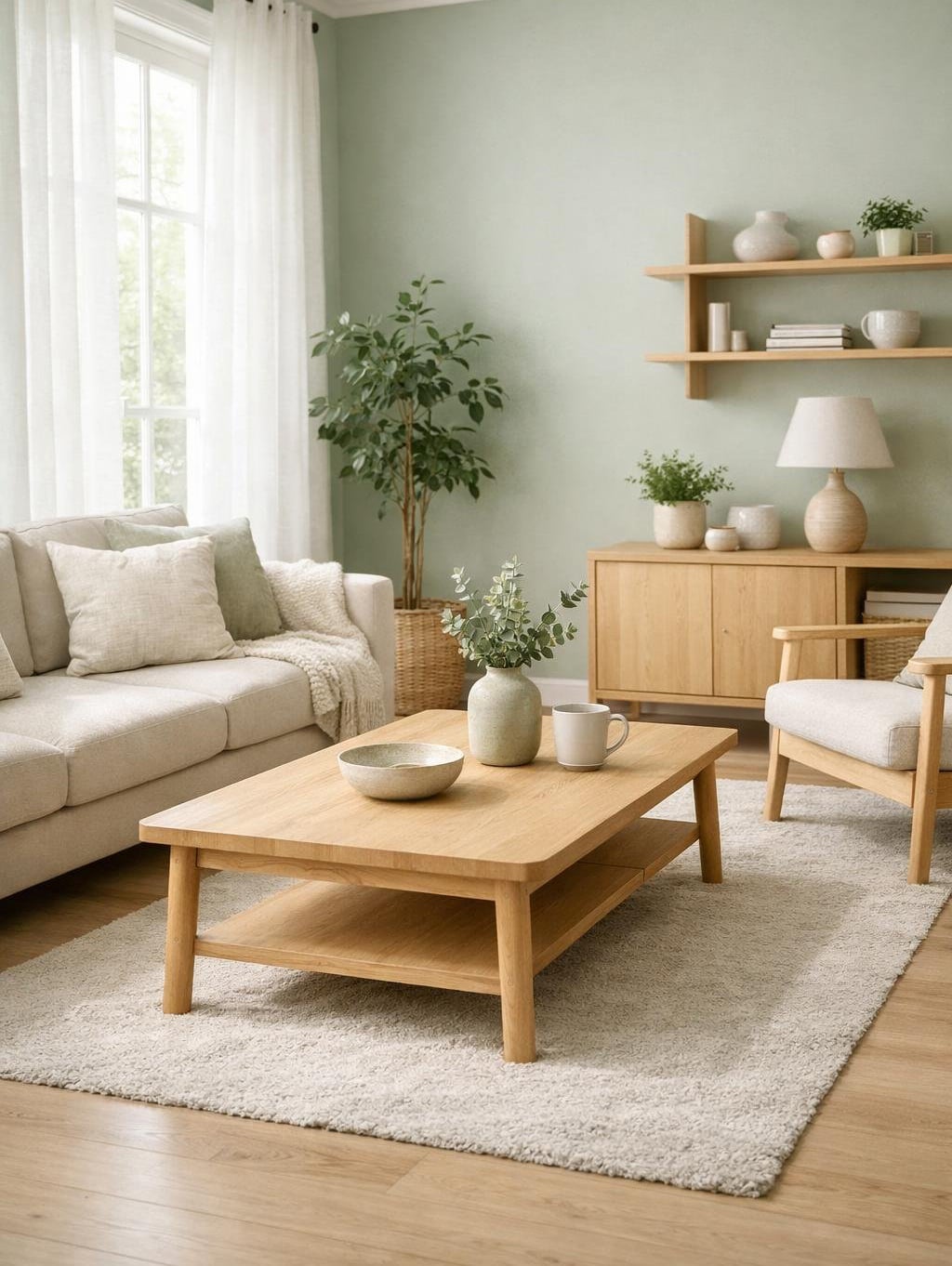 5 Scandinavian Sage Green Living Room idea 2