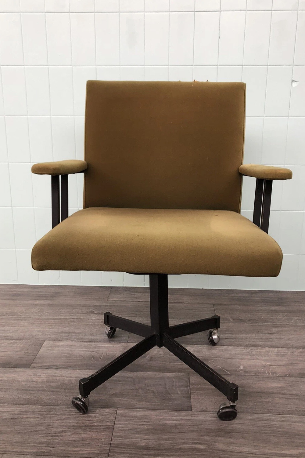 6 Vintage 1960s Swivel Desk Chair in Tubular Metal with Wheels