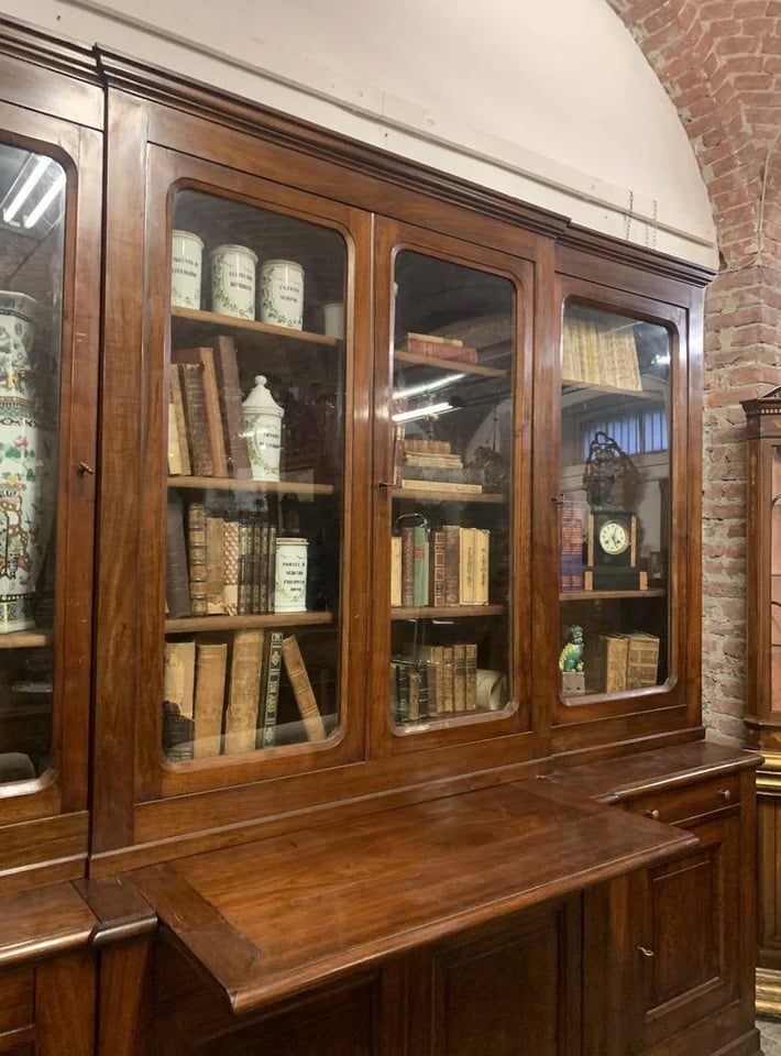 8 19th Century Piedmontese Walnut Bookcase with Pull Out Shelf