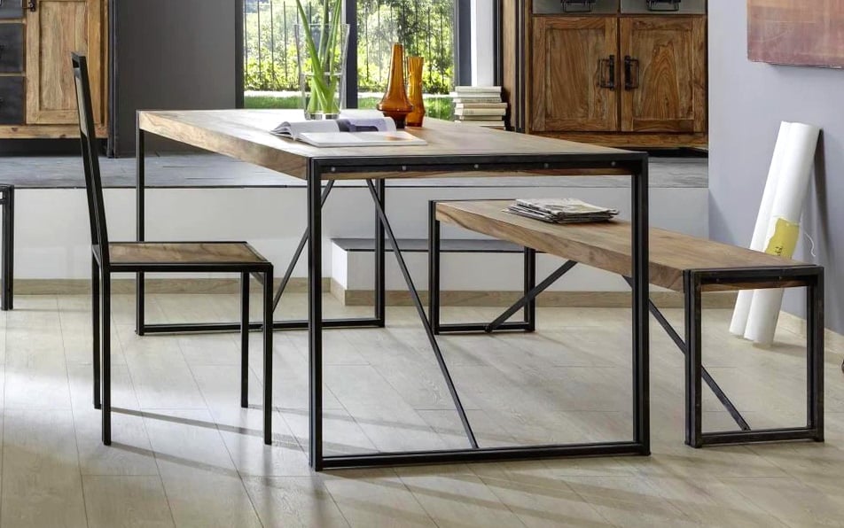 8 Industrial Solid Wood Dining Table With a Warm Vintage Edge