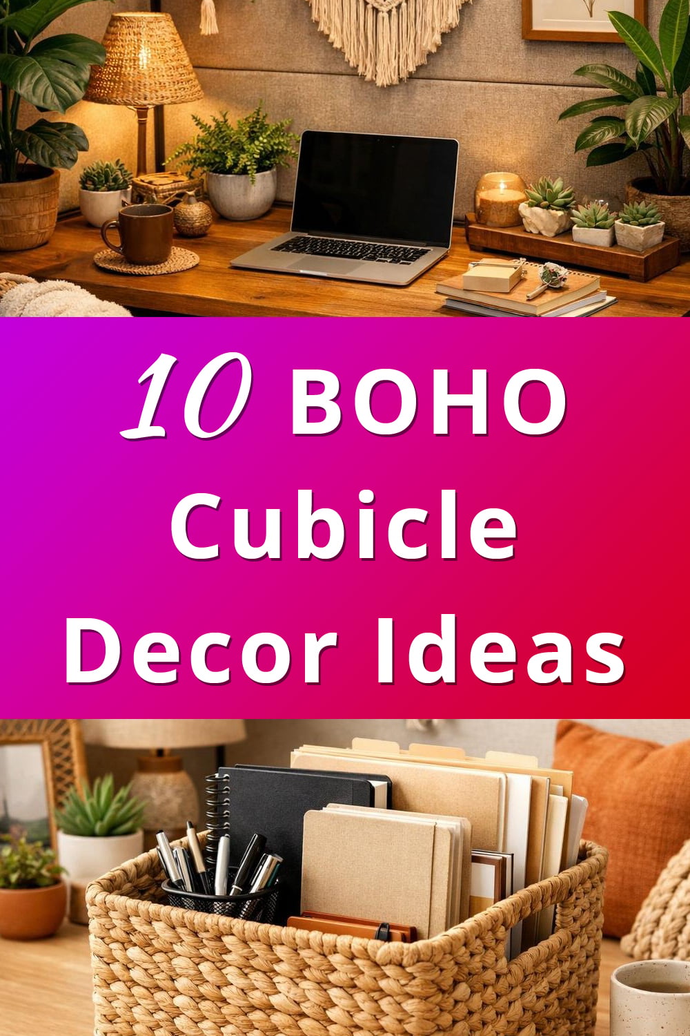Boho Office Cubicle Decor Ideas pin 1