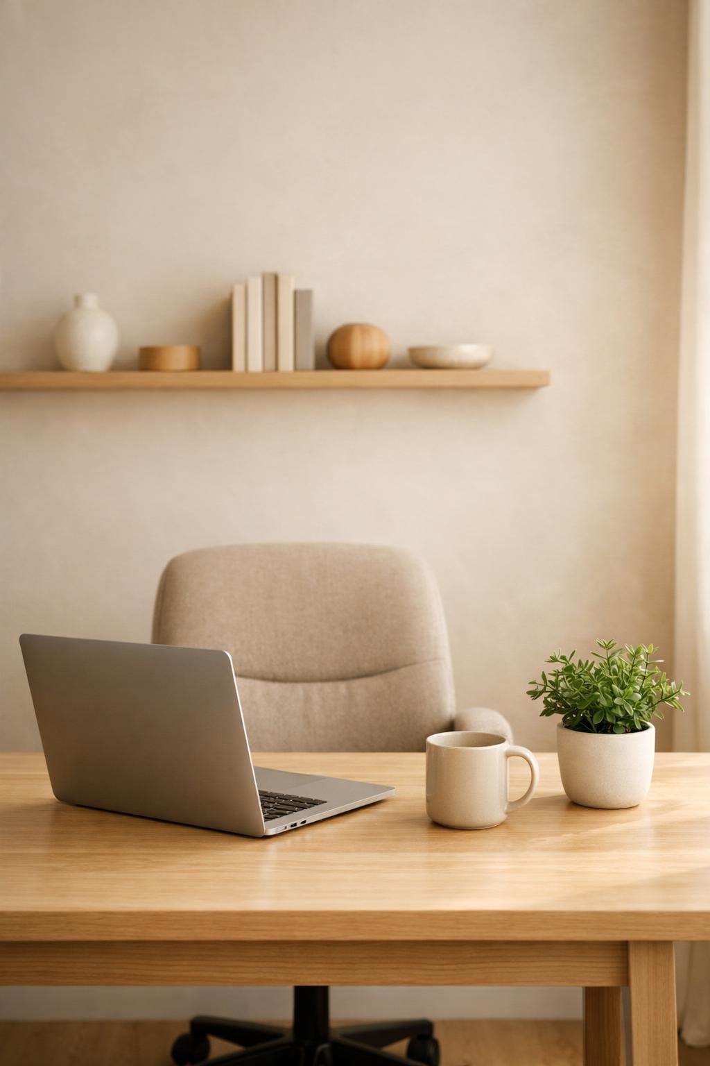 Cozy Minimalist Office Decor Idea 5 warm neutral color palette