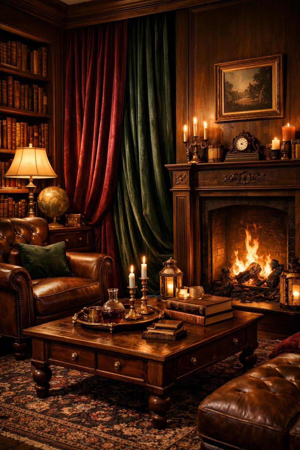 Dark Academia Living Room Decor Idea 13 rich velvet curtains