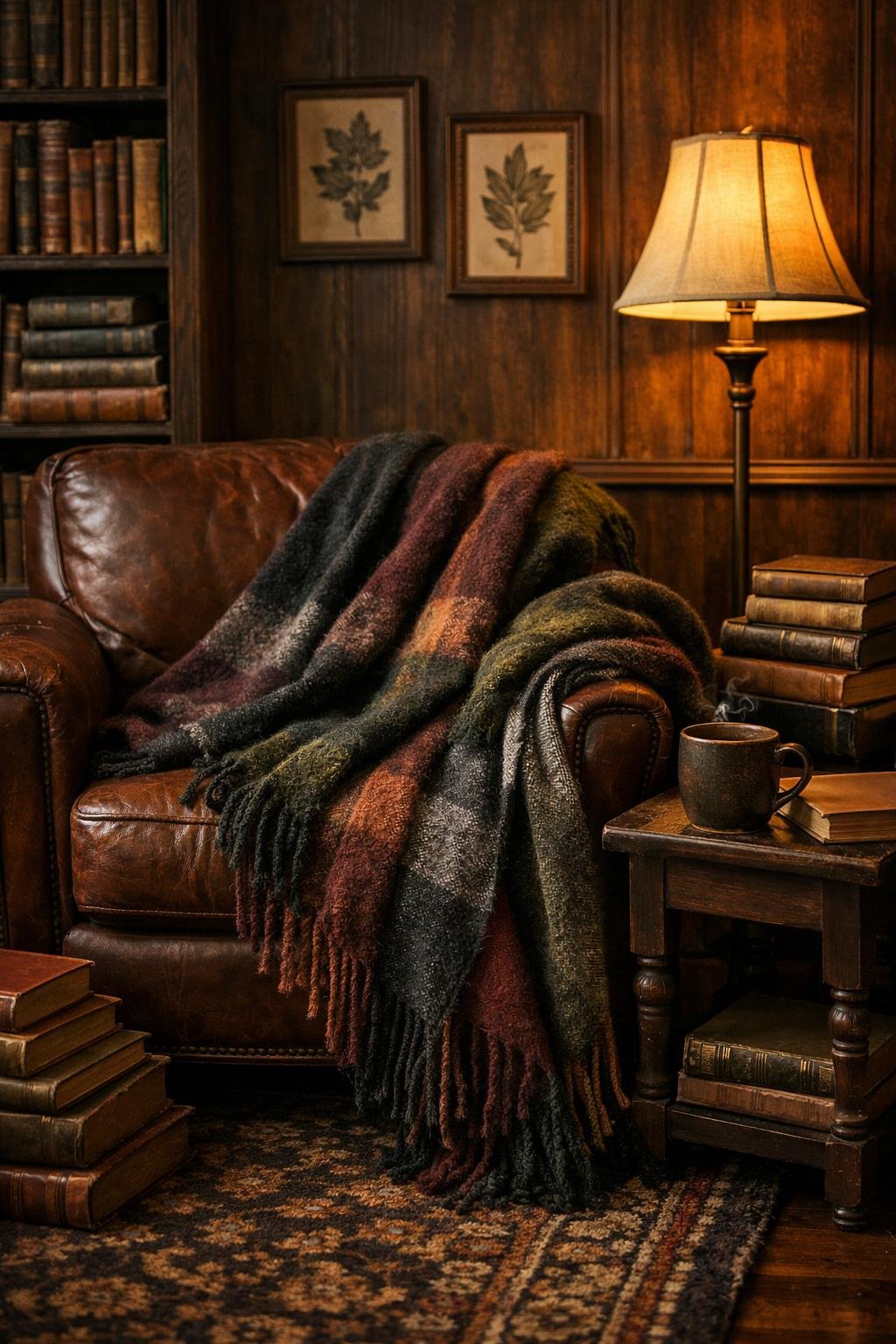 Dark Academia Living Room Decor Idea 7 Cozy Textiles and Throws