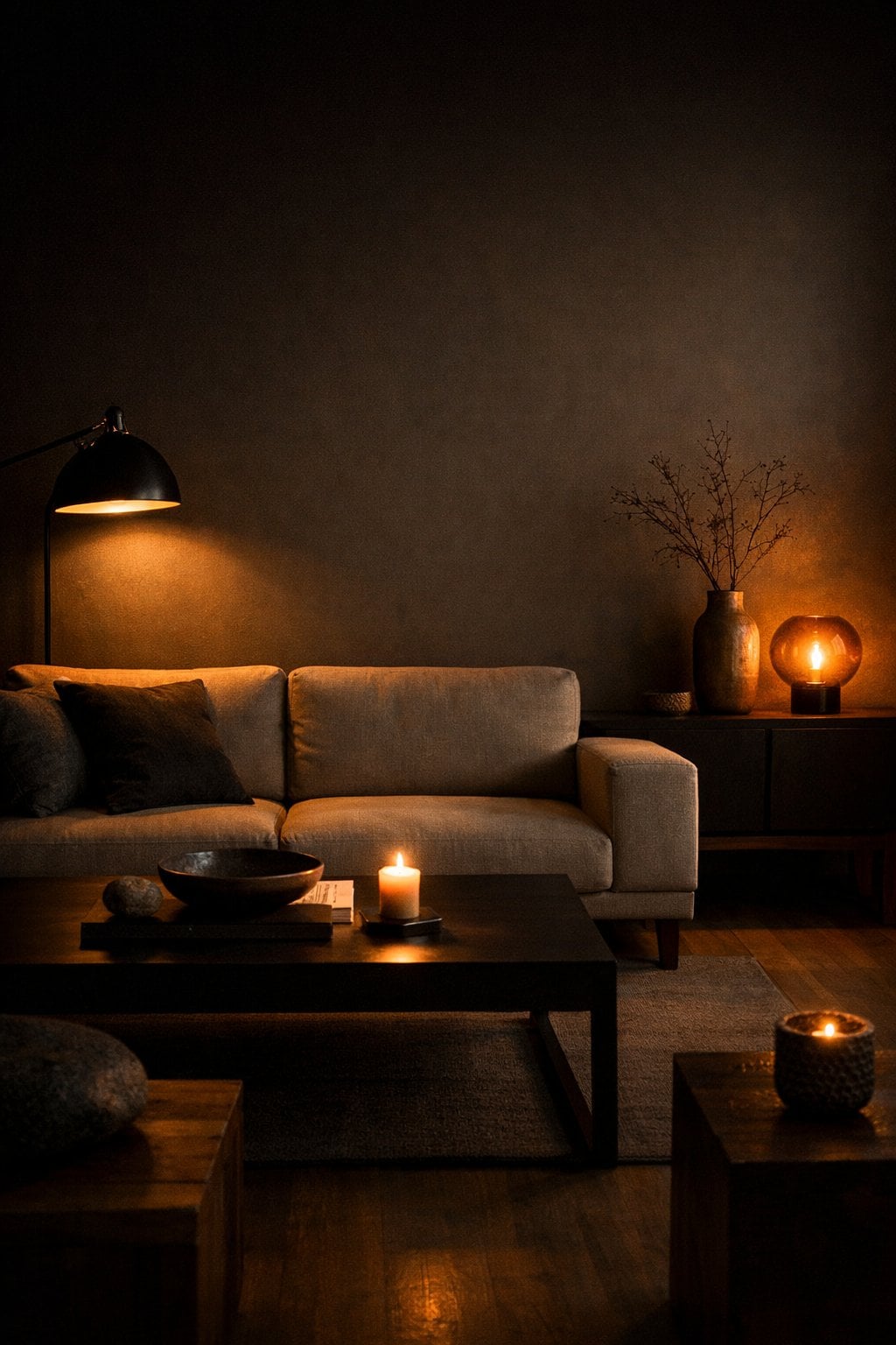 Dark Moody Minimalist Living Room Decor Idea 4 Moody Accent Lighting