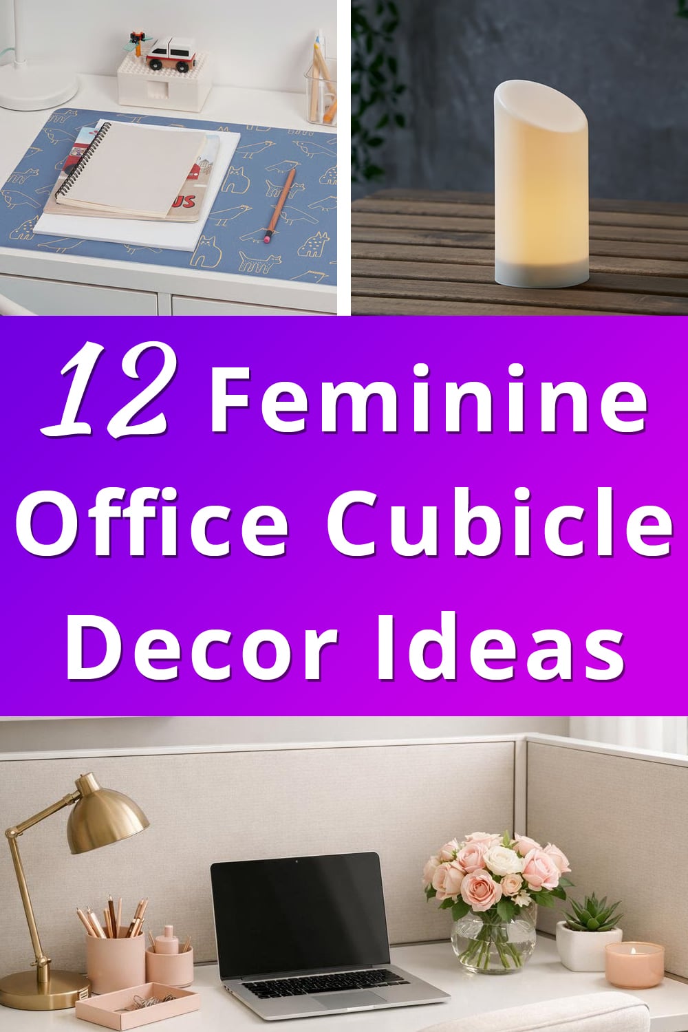 Feminine Office Cubicle Decor Ideas pin 1