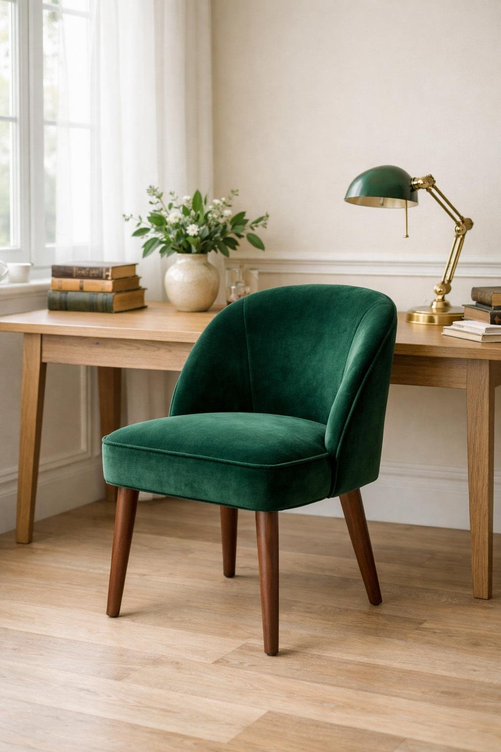 Light Academia Office Green Decor Idea 3 Deep Green Velvet Desk Chair