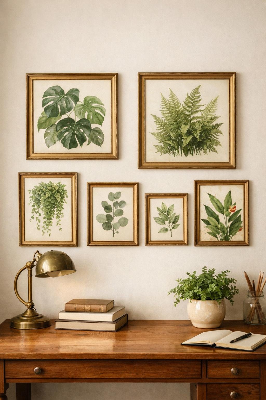 Light Academia Office Green Decor Idea 4 Green Botanical Prints