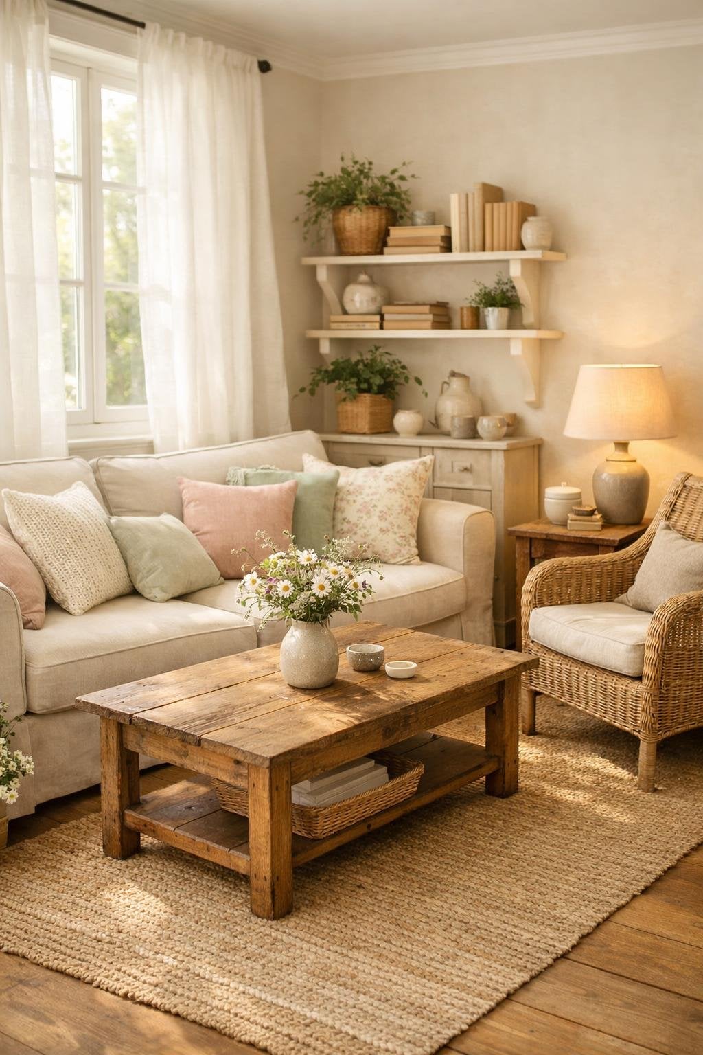 Light Cottagecore Living Room Decor Idea 1 Soft Neutral Color Palette