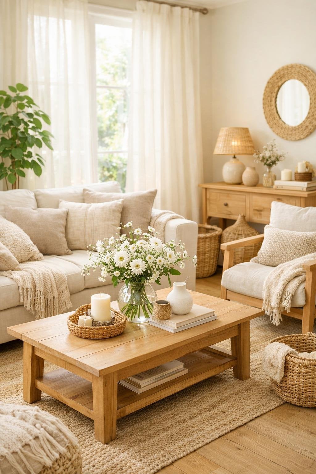 Light Cottagecore Living Room Decor Idea 2 Natural Textures for Warmth