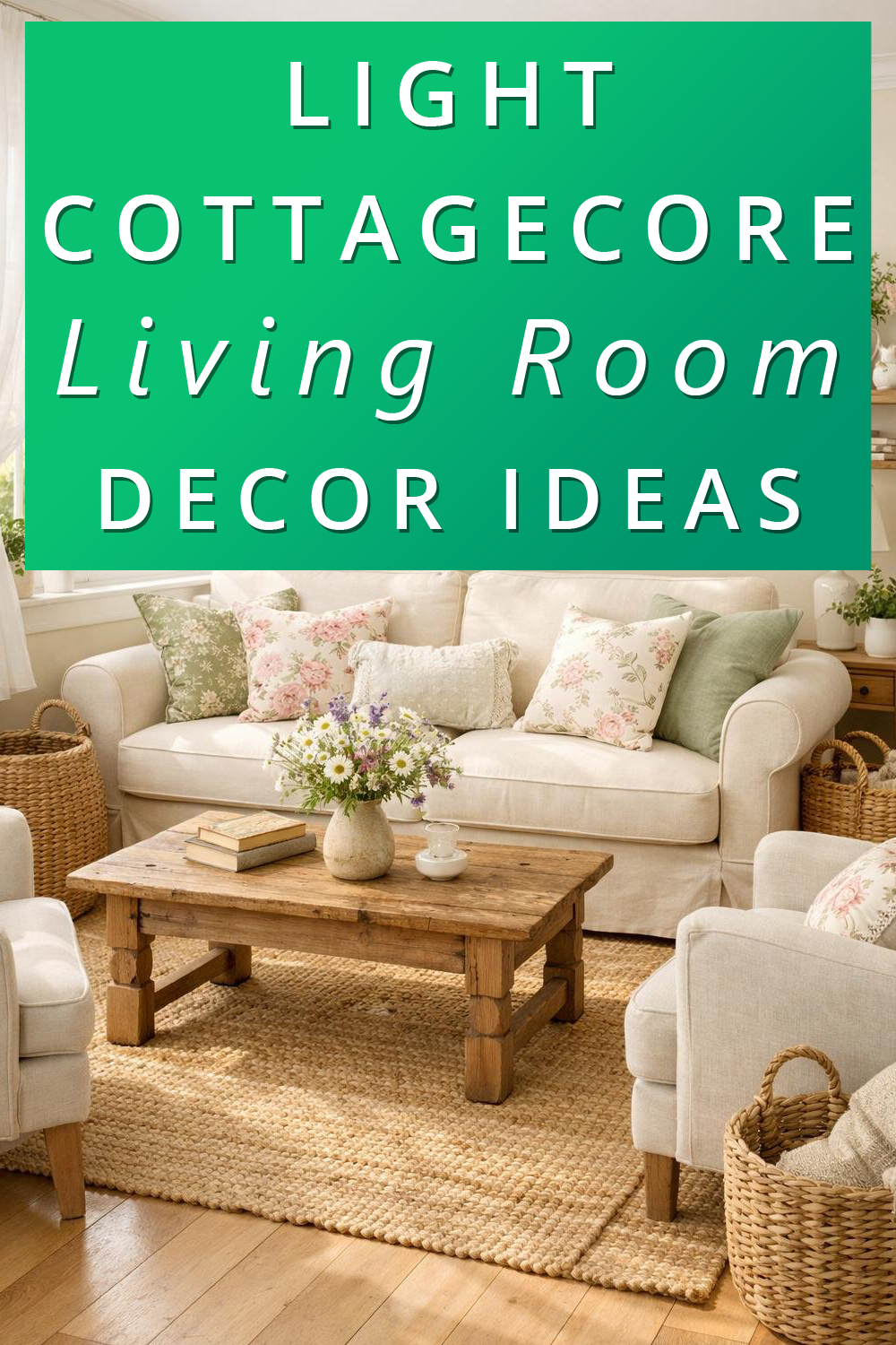 Light Cottagecore Living Room Decor Ideas pin 2