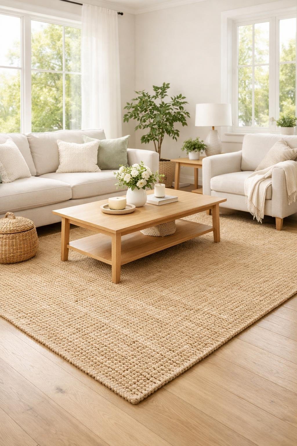 Light Neutral Spring Living Room Refresh Idea 3 jute rug