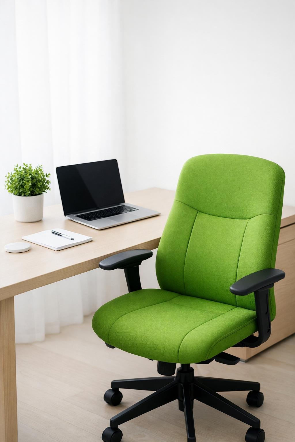 Minimalist Green Office Decor Idea 4 Neutral Desk and Green Chair Combo