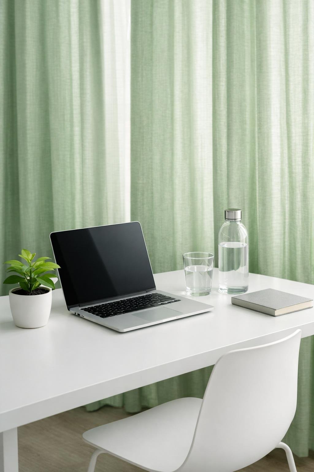 Minimalist Green Office Decor Idea 6 Green Linen Curtains