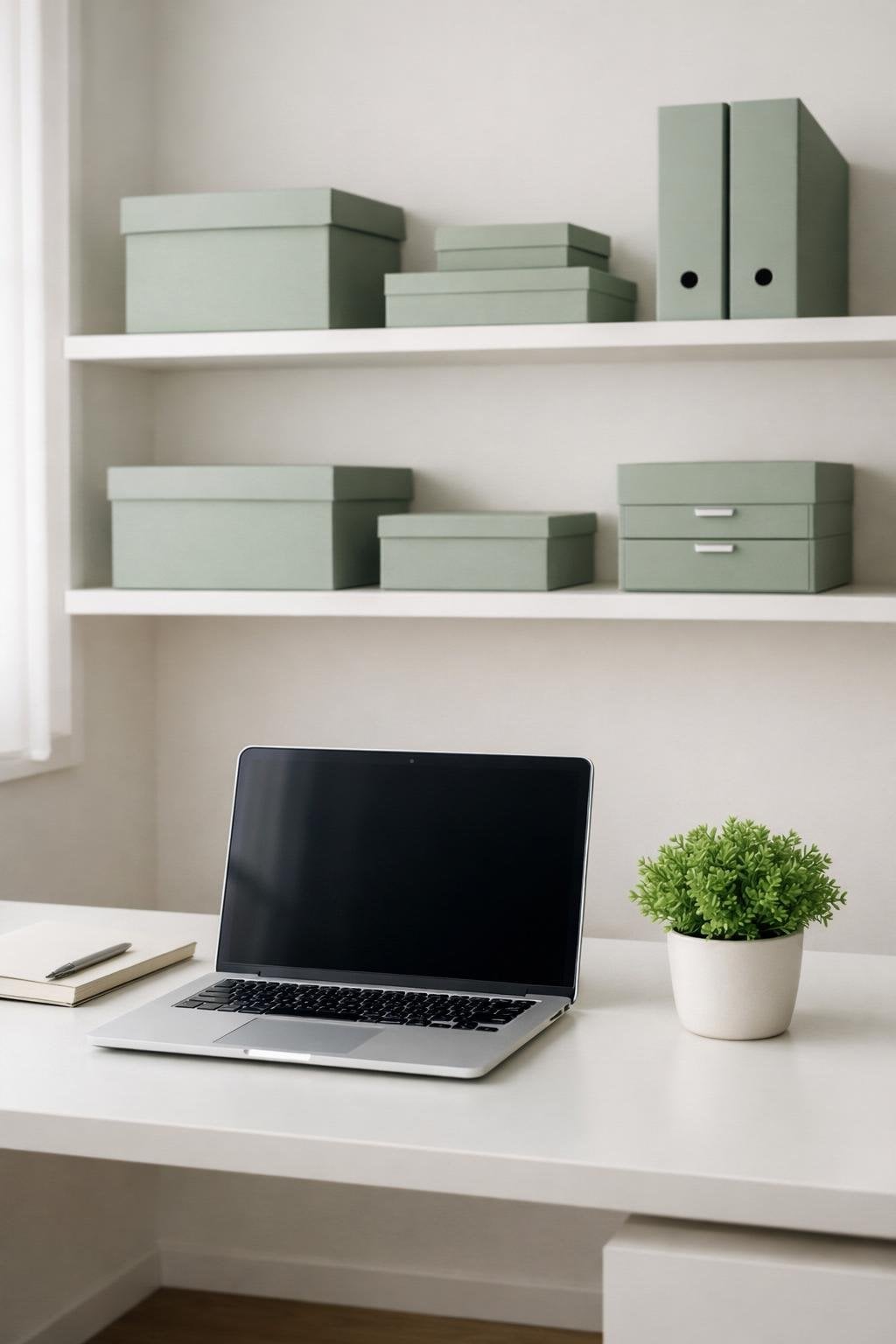Minimalist Green Office Decor Idea 7 Sage Storage Boxes