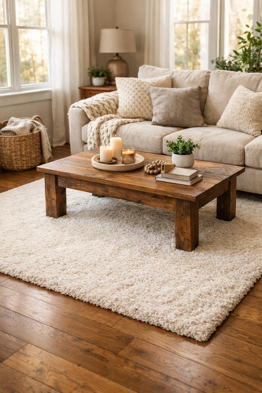 Rustic Living Room Decor Idea 7 Soft Neutral Rug