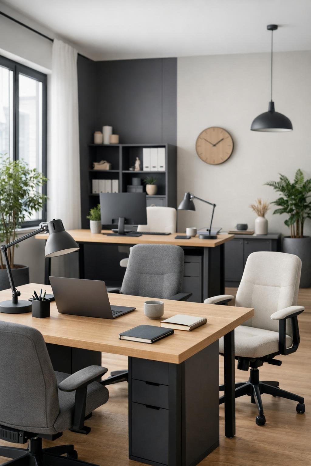 Scandinavian Office Paint Color Idea 7 Soft Charcoal Accent