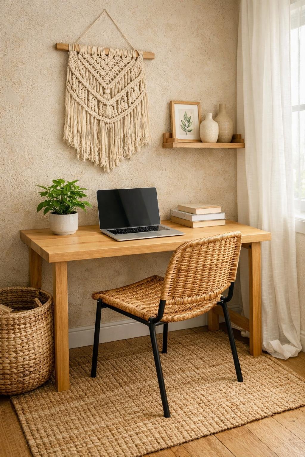 Small Home Office on a Budget decor idea 3 natural textures