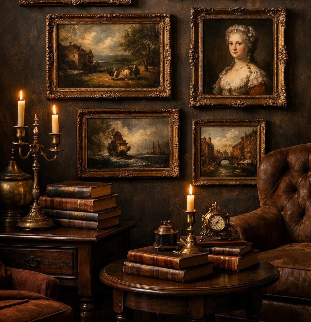 Vintage Dark Academia Living Room Decor Idea 1 Antique Oil Paintings
