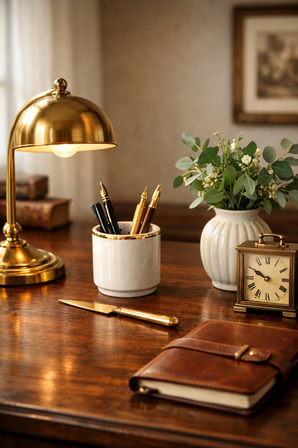 Vintage Home Office Decor Idea 9 Brass Ceramic Desk Accessories