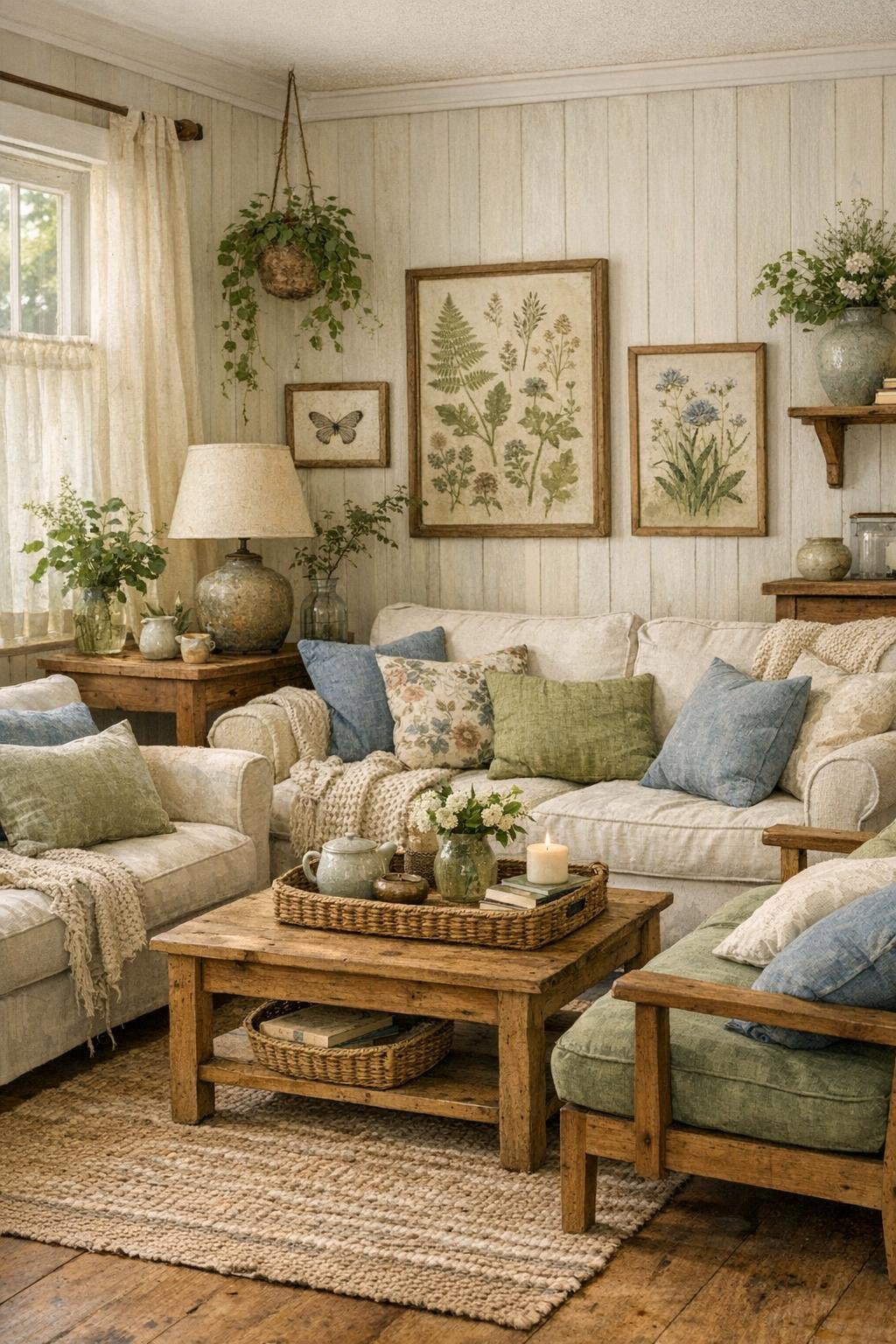 Blue Cottagecore Living Room Decor Idea 5 Blue and Green