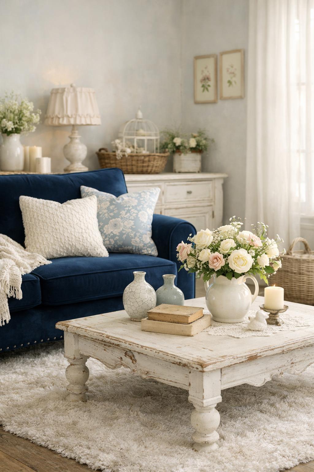 Blue Shabby Chic Living Room Idea 5 Navy Blue Pieces Modern Shabby