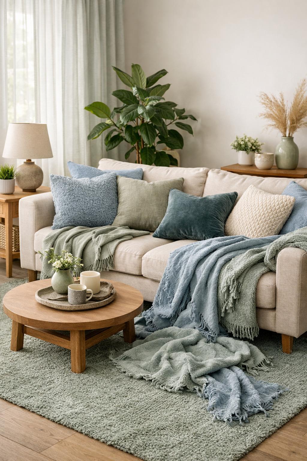 Blue and Green Living Room Decor Idea 1 Soft Blue and Sage Green Textiles